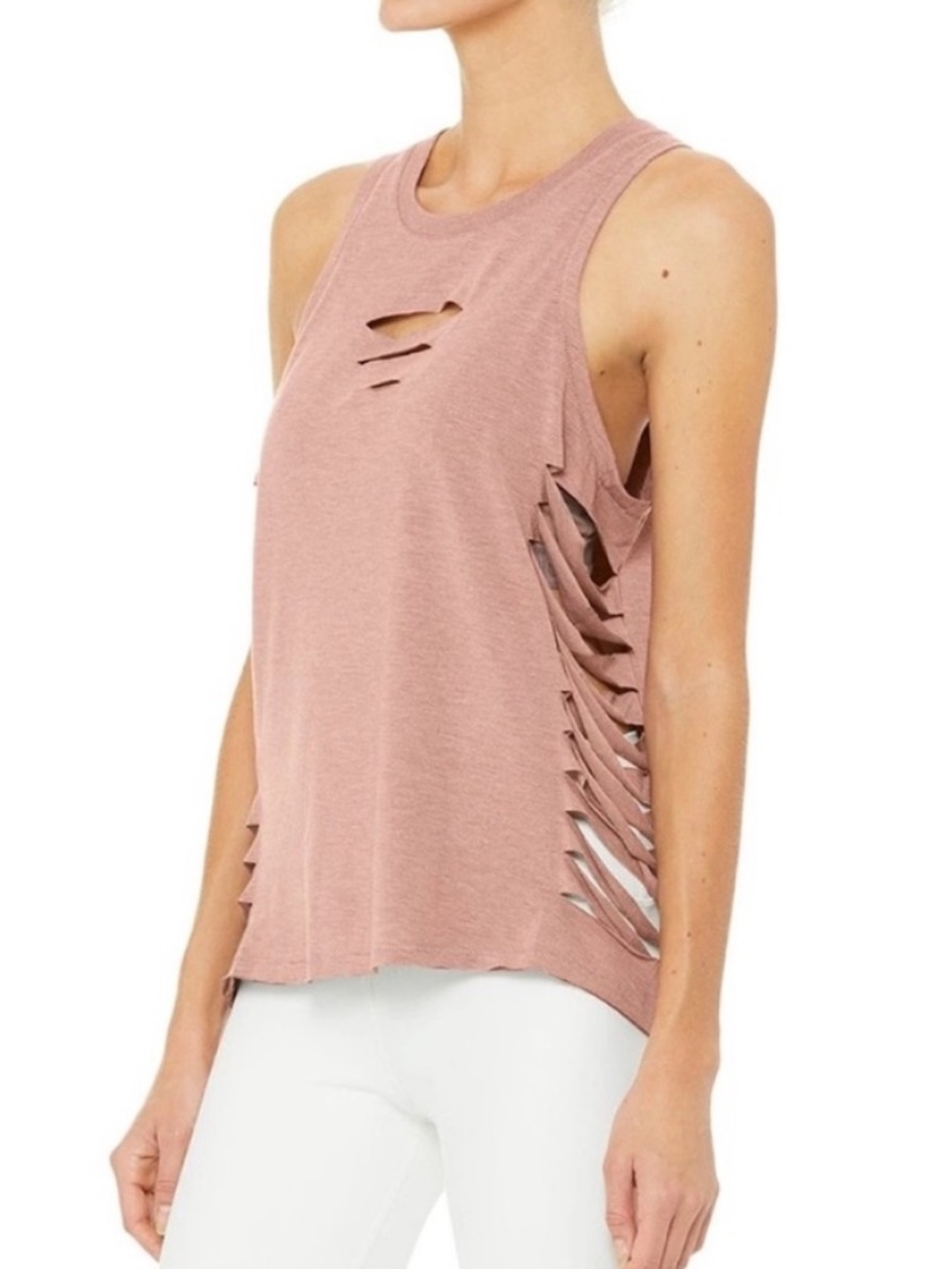 Alo Yoga Cut It Out Long Tank Top in Rose
